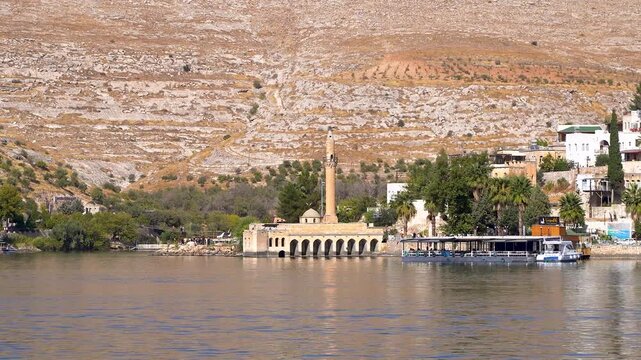 Halfeti village with sunken mosque in Sanliurfa Turkey
