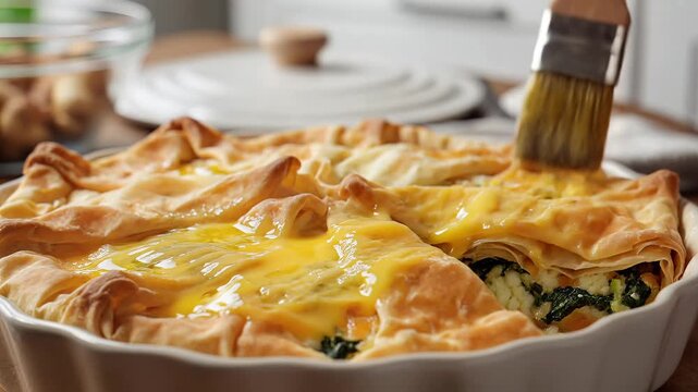 Brushing Golden Egg Wash Onto a Delicious Savory Pie Crust.
