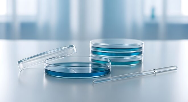 Laboratory research petri dishes and pipettes for scientific study