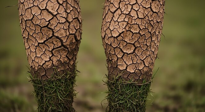 Palm tree trunks with grassy base