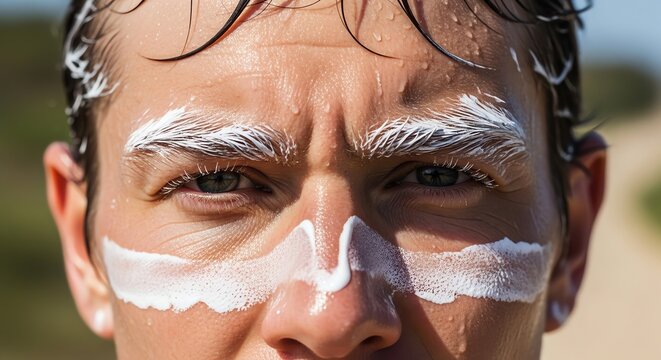 Person face with sunscreen protection outdoors