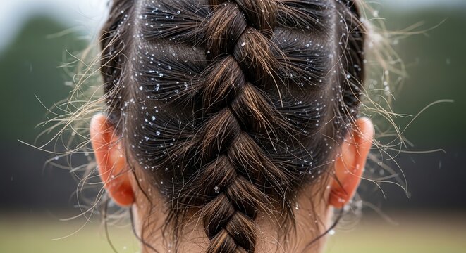 Woman's hair braid with water droplets