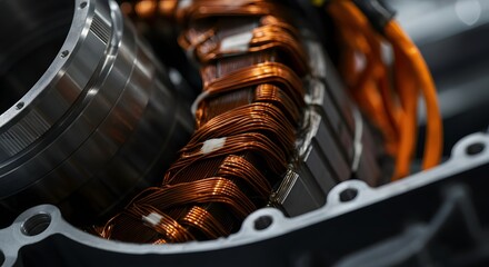 Photorealistic macro tightly wound heavy gauge copper motor coils high end Electric.
