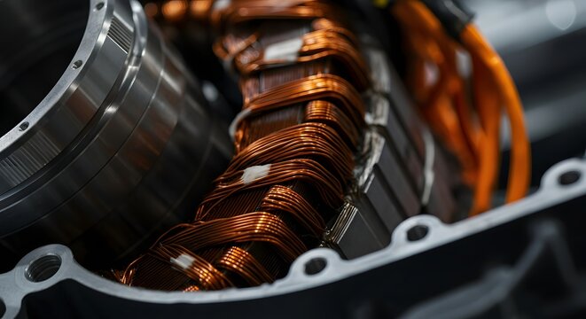 Photorealistic macro tightly wound heavy gauge copper motor coils high end Electric.