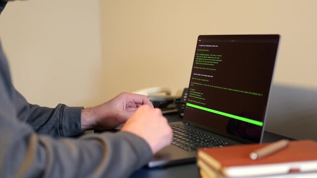 Middle Aged Man Turns Hacker in Hoodie After Using Vibe Coding Command Line Interface Artificial Intelligence Large Language Model Assistant Concept