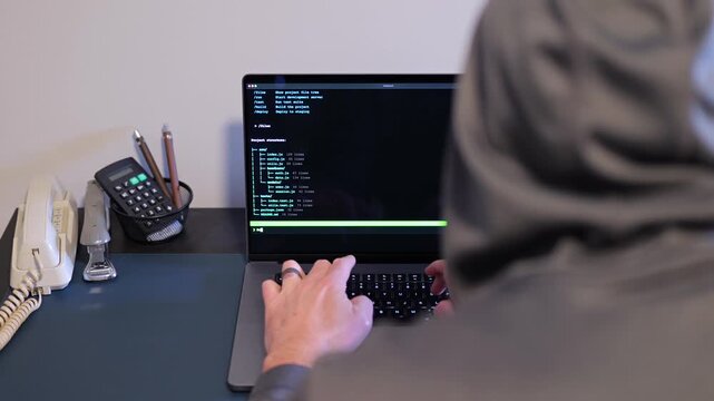 Middle Aged Man Turns Hacker in Hoodie After Using Vibe Coding Command Line Interface Artificial Intelligence Large Language Model Assistant Concept