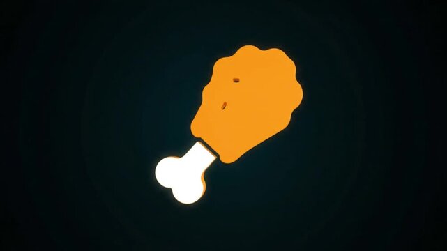 Fried chicken leg 3d icon animation. Cartoon fast food drumstick symbol on dark background.