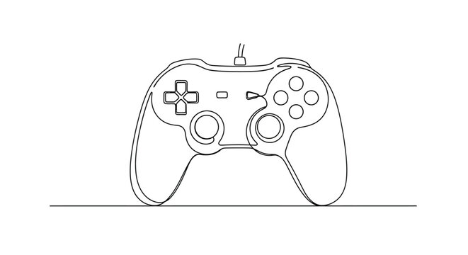 Minimalist line art of a video game controller on a white background