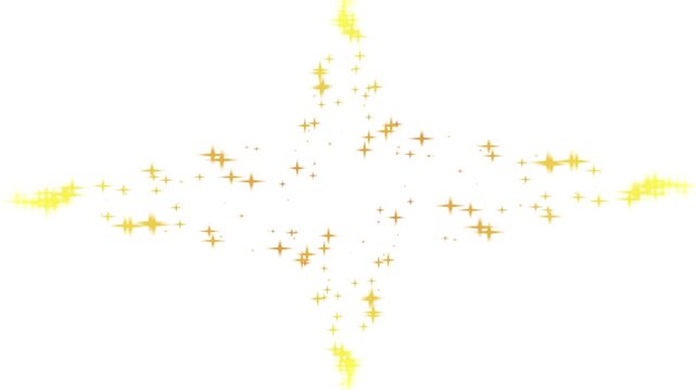 Golden sparkling stars animation forming a cross shape on a white background. Luxury shimmering effect for celebration and magic themes.