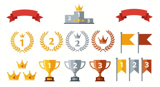 Collection of Awards, Trophies, Ribbons, and Victory Symbols for Competitions and Achievements