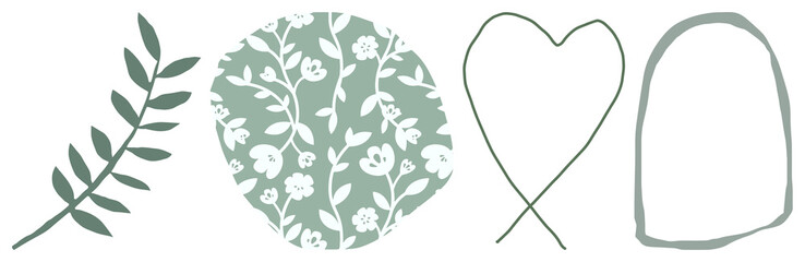 Fototapeta premium PNG Botanical shapes with minimalist design element set on transparent background