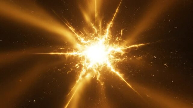 Abstract illustration of a bright golden burst of energy emanating from a central focal point against a dark backdrop.