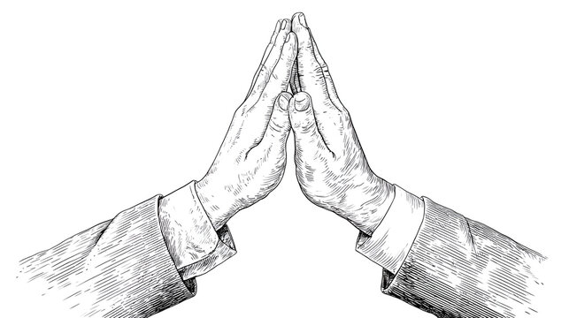 Vector doodle sketch illustration, hands giving high five, business partnership concept Stock Vector