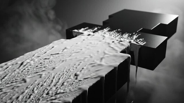 Black Cross Revealed in White Substance with Smoke and Dark Background, Symbolic 3D Rendering