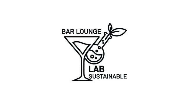 Sustainable Cocktails: Martini Glass Merged with Lab Flask, Leaf Sprout