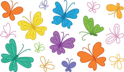 Obraz premium Cute Crayon Butterfly and Flower Doodle Background in Pastel Colors