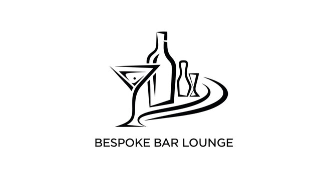 Minimalist Logo Design: Bar Lounge with Cocktail Glass and Bottles