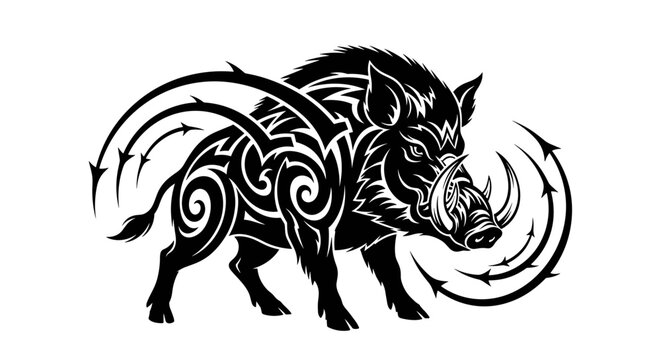 Black tattoo wild boar design.