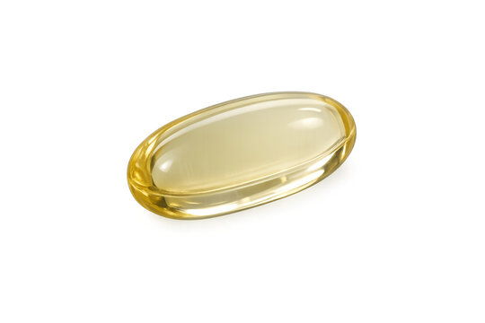 Yellow fish oil capsule for health supplement transparent background