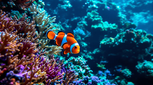 close up of Nemo fish in beautiful coral reef