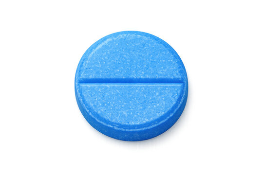 Blue round medical pill medication on transparent background