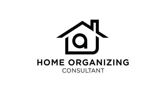 Minimalist Home Organizing Consultant Logo with House and Letter 'a'