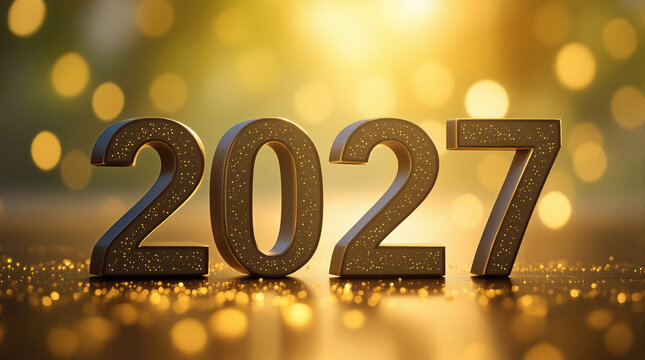 year 2027 with beautiful golden Bokeh light background