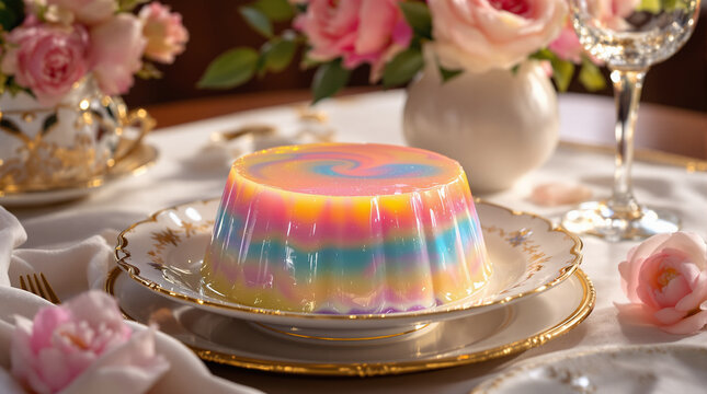 colorful pudding on the table with flowers