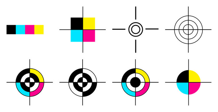 PNG Colorful printing alignment marks element set on transparent background