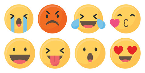 Fototapeta premium PNG Colorful expressive emoji faces element set on transparent background