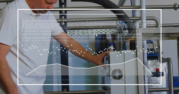 Plant tech placing hand on panel, sliding knob and adjusting dial for service, overlay framing UI