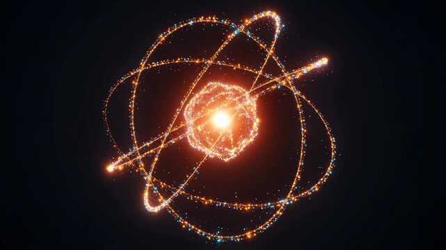 Illuminating Atomic Structure: A radiant illustration depicts an atom, showcasing its nucleus and orbiting electrons, symbolizing the core of matter and energy.