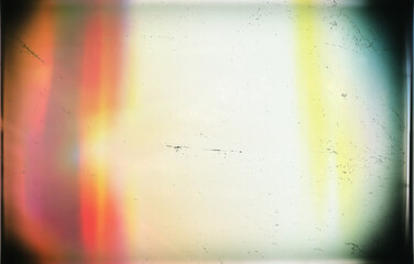 Vintage photo film lens vignette template with dust, scratches and red glare on transparent background. Template for design, vintage film effects, and light leak 