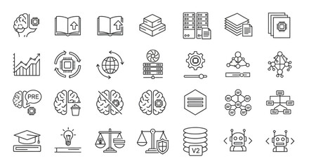 Fototapeta premium Illustrative Concepts A Modern Line Icon Collection for Artificial Intelligence, Data Science, Machine Learning, and Education