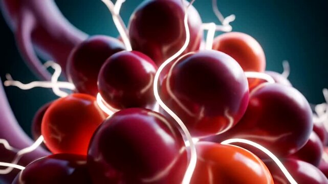 Medical illustration of blood vessels and cells.