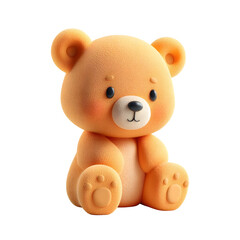 Obraz premium A cute orange teddy bear cub made in a 3D plasticine style sitting and isolated on a white background