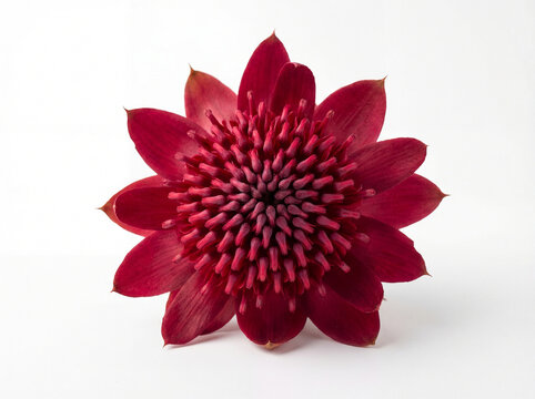 Vibrant Crimson Waratah Telopea Flower Isolated on High-Key White Background
