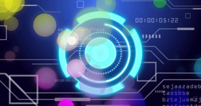 Vertical video: Cyan HUD pulsing rings while timecode counting causing system status mode for tech