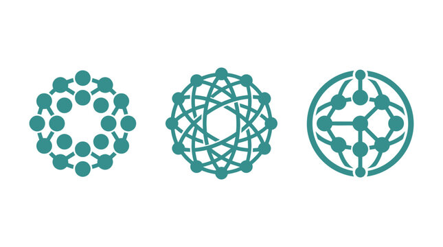 Abstract Network Connections Icons: Geometric Molecules, Global Connectivity, Data Structure