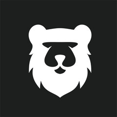 Obraz premium Minimalist White Bear Head Logo Illustration on Dark Background