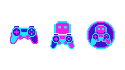 Retro Pixel Art Game Controllers in Neon Pink and Cyan © intaniaayu