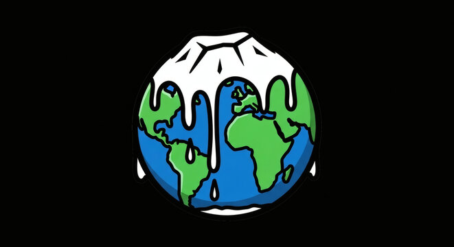 Melting Earth Globe with Ice Cap, Climate Change Illustration