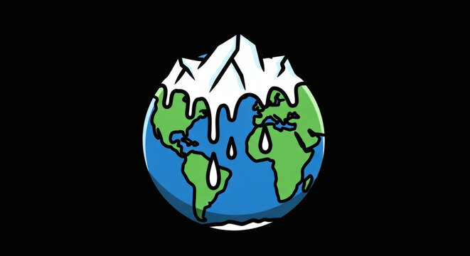 Melting Globe Earth with Ice Cap, Climate Change Illustration