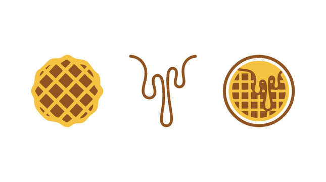 Waffle Icons: Plain, Drizzle, and Syrup Drip - Vector Illustration