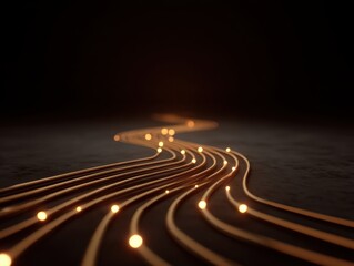 Fototapeta premium Flowing Lines of Light in Dark Space, Creating an Ethereal Glow Effect with Warm and Inviting Tones for Abstract Background Design and Art