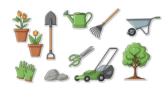 Gardening Tools and Plants Sticker Collection for Outdoor Hobby