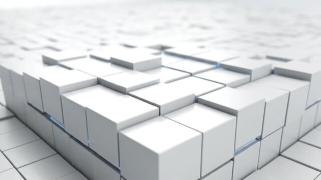 Abstract white geometric cube tiles rising creating layered modern background design.