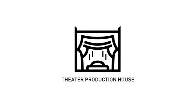 Theater Production House Logo Icon - Stage Curtains and Spotlight