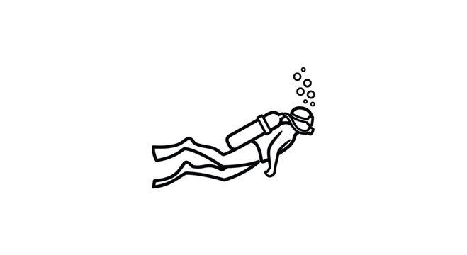 Scuba Diver Icon with Bubbles - Simple Line Art