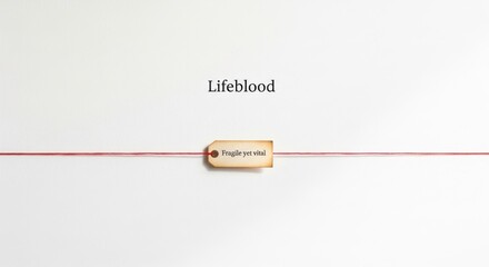Obraz premium Lifeblood Label on Red Thread, Minimal Composition